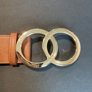 Brown Elastic Belt with Gold Double Ring Buckle | Stretch Waist Belt